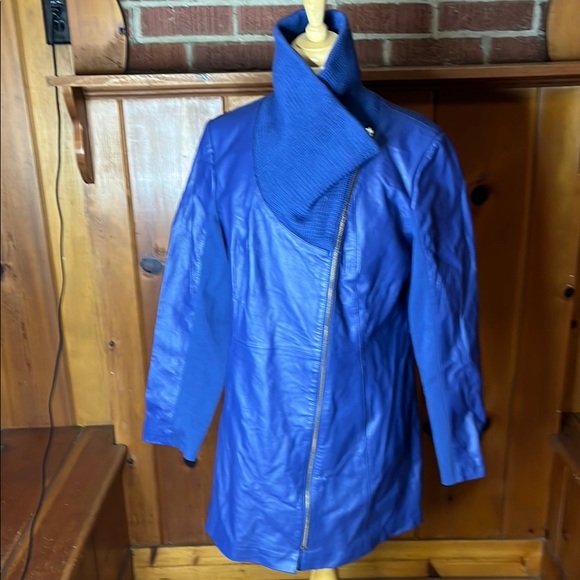 Iman Women’s Size Large Leather Jacket with High Collar - Picture 1 of 13